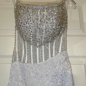 PROM DRESS!! Elegant Silver Fully Beaded Sequin